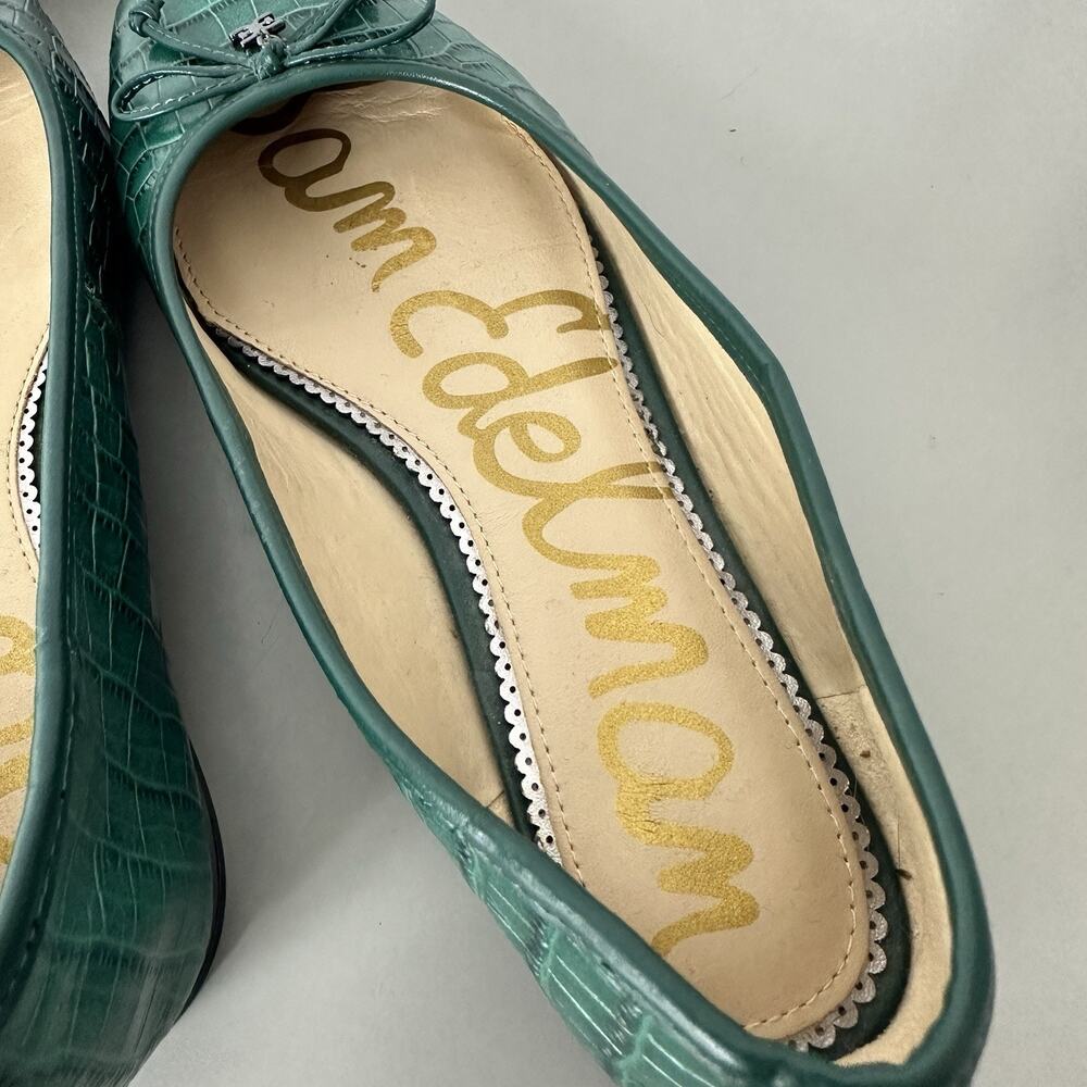 Sam Edelman Shoes Womens 8M Jillie Ballet Flats Green Croc Texture Bow Preppy - Picture 7 of 9
